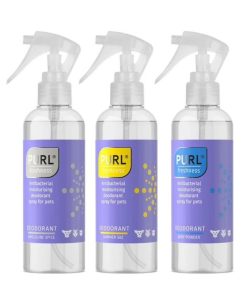 Purl deodorant spray for dogs and cats and small animals for use at any time but especially during and after grooming on any type of coat this product gets rid of bad Odours and replaces them with a nice smell come in 3 scents  Original baby powder Masculine spice  Summer saz   250ml